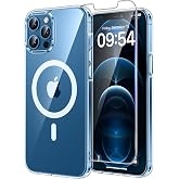 TAURI Magnetic Case for iPhone 12 Pro MAX 6.7", Transparent | [Not Yellowing] with HD Screen Protectors, [15 FT Grade Protect