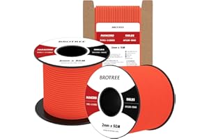 Brotree 2mm Paracord 3 Fili 15M 100% Nylon Corda da Paracadute per All'aperto, Artigianato, Fatto a Mano - 90kg Carico di Rottura (Arancione Neon)