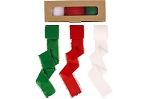AHPYEUHK Nastro Chiffon 19,2M 3 Rotoli Nastro Decorativo Ampio 3,8cm x 6,4M Tulle Nastro Raso Nastri per Pacchi Regalo per Matrimoni,Decorazioni,Inviti,Pacchetti Regalo e Fai Da Te (Rosso/Verde/Bianco)