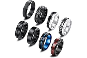Milacolato 8Pcs Anello Uomo Acciaio Inossidabile Vintage Catena Anelli Set Punk Gotico Anello Donna Uomo Nero Anello Donna Nero Acciaio Set Anelli Acciaio Uomo