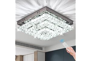 Cainjiazh Ceiling Light Crystal Chandeliers Crystal LED Ceiling Light 11.8" Square Flush Mount Modern Chandelier Ceiling Lights Fixtures for Bedroom Dining Room Hallway Dimmable by Remote Control