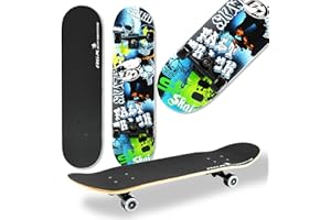 WeLLIFE - Skateboard RGX Tabla Skate (79 x 20 cm en 9 capas de arce diseño cóncavo rueda PU 54 x 36 mm Super Smooth para niños jóvenes adultos Rodamiento ABEC-7RS