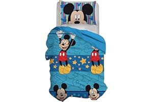 HERMET Disney - Juego de Funda nórdica para Cama Individual, Funda nórdica + Funda de Almohada, Juego de Funda nórdica con Funda de Almohada, Funda nórdica 155 x 200 cm, 100% algodón, Mickey Mouse (no