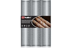 Walfos teglia per baguette con Stampi antiaderenti in argento - 38,5cm x 25cm Teglia per Pane - Forme per Pane da Forno per 3 baguette - Stampo per Baguette fai da te a Casa