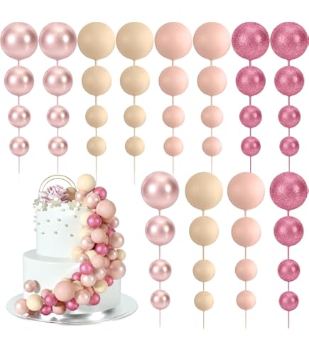 Set Da 60 Topper Per Torta A Forma Di Palloncini – Palline In Schiuma Con Asta, 3 Colori E 4 Misure, Per Compleanni E Anniversari (Rosa/Oro/Bianco)