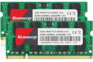 ‎KUESUNY Kuesuny 4 GB Kit (2 x 2 GB) DDR2 800 MHz Sodimm Ram PC2-6400 PC2-6400S 1,8 V CL6 200 Pin 2RX8 Upgrade des Nicht gepufferten Notebook-Laptop-Speichermoduls ohne ECC