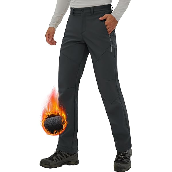 Pioneer Camp Wandelbroek voor heren, gevoerde fleecebroek, trekking, waterafstotend, winterbroek, outdoorbroek met 3 zakken met ritssluiting, grijs, L