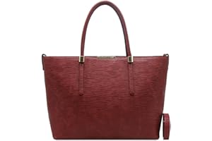 CRAZYCHIC - Sac à Main Cabas Fourre-Tout Femme Grande Taille Cuir PU - Sac Large Porté Epaule Bandoulière Tote Shopper Bag - Fille Cours Lycée Travail Business A4 - Mode Elégant - Rouge Bordeaux