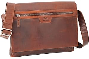 ALMADIH Leder Umhängetasche braun Vintage aus Rindsleder - Ledertasche mit gepolstertem Laptop Fach, Leder Messenger Unitasche Büchertasche Schultertasche Freizeittasche