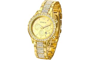 JewelryWe Uhr Damen Herren Luxus Armbanduhr mit Strass Glitzer Metallarmband Analog Quarz Uhr Muttertag