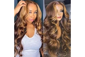 Bele Ombre 4/27 Color Lace Front Wigs Highlight Body Wave 13x6 T-Part Human Hair Wigs 150% Denisty Brazilian Virgin Wig Pre-Plucked with Baby Hair for Black Women 16 inch