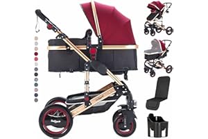 Daliya Bambimo 2in1 Kinderwagen - Kombikinderwagen 9-Teiliges Set incl. Babywanne & Sportsitz/Buggy - 1-Klick-System/Alu-Rahmen/Voll-Gummireifen/Sonnenschutz/Getränkehalter in Bordeaux-Rot