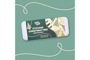 COTTON TWIST Craft Kit Stitched Christmas Tree Decoration Set - Wooden Ornaments with Cotton Thread and Beads - Handmade Hanging Decorations Plastic Free Arts and Crafts Activity for Kids