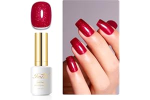 Imtiti Smalto Semipermanente Glitter, 15ML Rosso Rubino Glitter Smalto Semipermanente Unghie UV Led Soak Off Smalto Gel Unghie Naturale Gel Nail Polish Per Professionale e Domestico