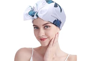ECOMBOS Shower Cap for Women - Waterproof Reusable Shower Hair Caps Adjustable Bow Bath Caps with Elastic Band for Ladies Girls Bathing Spa(White)