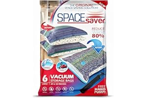 SpaceSaver Vacuum Storage Bags - Clothes Storage Bag Vacuum Pack - Space Saver Vacuum Storage Bags for Clothes Storage, Vacuum Bags for Bedding - Vacuum Bags for Clothes - with Pump (LARGE 6-Pack)