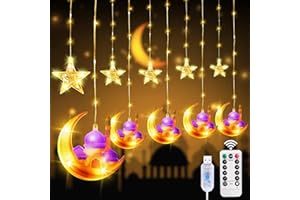 TTCOTOKE LED Ramadan Lichterkette, Muslim Eid Lichter, 120 LEDs Mond Ramadan Lichterkette, 3m Sterne Mond und Schloss Ramadan Deko Licht mit 8 Blinkenden Modi&Fernbedienung für Ramadan Deko Innen Außen Garten