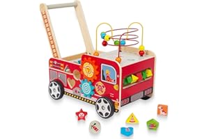 WOODENFUN Marche en bois pour enfants - Aide à apprendre à marcher - Jouet en bois multifonction pour les petits enfants - Jouet Montessori (rouge)