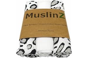 MuslinZ Lot de 3 Lange de Mousseline pour bébé 70 x 70 cm Bambou/Coton Bio imprimé léopard