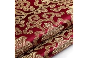 YM YOUMU Tessuto Broccato con Rcami Floreali Scampolo Tessuto Damascato Tessuto Antimacchia Cinese in Finta Seta,100x90cm (Borgogna, Venduto al Metro)