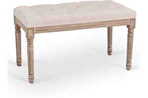 VONLUCE Panca Fondoletto con Sedile Imbottito e Gambe in Legno di Gomma Panchina Capitonné Panca Fondoletto per Ingresso Corridoio Camera da Letto Soggiorno (Beige-80X42X47CM)