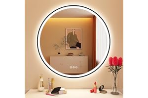 STARLEAD Badrumsspegel rund med belysning 70 cm diameter, LED-spegel rund med Bluetooth, dimbar, 3 ljusfärger, defogging, min
