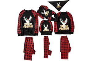 IFFEI Christmas Pyjamas Matching Family Pajamas Sets Xmas Pjs Letter Print Tops and Plaid Pants Sleepwear Nightwear for Women Men Kids Baby Pet