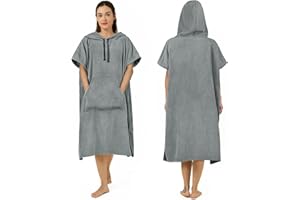 Zingtto Surf Poncho Changing Robe Extra Large Thick Towel Poncho for Men Women with Hood Pocket for Beach Swimming, 41"x33", Gray