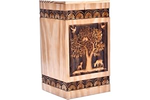 Tamanna crafts Tamanna Pinewood Urn For Human Ashes - Tree Of Life Wooden Box - Personalized Cremation Urn For Ashes Handcrafted Large Wooden Urn Box (K(5X3”) 06Cu)