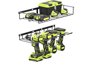 WELDUN Scaffale a 2 livelli per utensili elettrici, supporto a parete per 4 utensili, trapano elettrico, attrezzi senza fili, per garage, officina