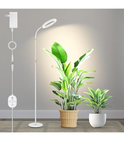 Euakee Led-plantenlamp, volledig spectrum, 155 cm, in hoogte verstelbare plantenlamp met 70 leds, voor kamerplanten, 3 lichtmodi en 10 helderheidsniveaus, timer 3/9/12 uur voor binnenplanten (wit