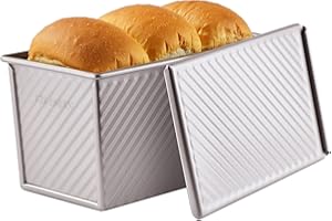 CHEFMADE Moule à Pain Pullman avec lèvre, Boîte à Pain ondulé Rectangle antiadhésif de capacité de pâte de 0.99Lb pour la Cuisson au Four 4.2" x 7.7"x 4.4" (Or Champagne)