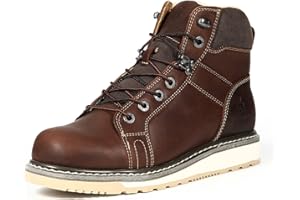 SL-Saint Soft Toe Botas de trabajo de cuña para hombre Cómodas Chukka Tobillo Moda informal 6 pulgadas Motocicleta Combate Zapatos de senderismo occidentales Marrón Regalos para el día del padre