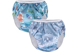 Teamoy Wiederverwendbare Schwimmwindeln(Packung mit 2), Badeanzug Windeln Waschbare Windeln für Babys & Mädchen, Unterwasserwelt + Tierwelt