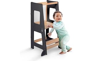 kidoola Toddler Learning Tower & Mini Desk (up to 12 Years), Safe & Creative for Kids, Steps Stool with Secure Safety Bars & Adjustable Height, Black & Whiteboard, Easy to Build