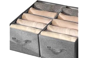 Hersvin Wardrobe Clothes Organisers 2 Pack Foldable Stackable Jeans Organizers Each 5 Grids 4 Adjustable Removable Dividers, Fabric Closet Storage Bin Container for Clothing Pants Sweater T-shirt