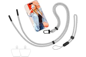 mylovetime Handykette, Schlüsselband Handyband zum Umhängen verstellbar und abnehmbar kompatibel mit meisten Smartphones 1 Halsband + 1 Handschlaufe (Schwarz-Weiß)