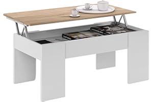 Habitdesign – Mesa de Centro Elevable Moderna, Mesita Auxiliar para Salón o Comedor, Blanco Artik y Roble Canadian, 100x50x45-56 cm – Modelo LC