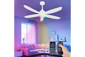 OUTON 106cm Ventilatore da Soffitto con Luce e Telecomando, 3000-6500K Dimmerabile, 6 Velocità Reversibili, Timer, RGB Lampada Ventilatore da Soffitto per Camera da Letto Soggiorno Cucina, Bianco