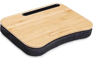 Navaris Vassoio Laptop in bambù - Valigetta e Cuscino Porta Computer Portatile 44x32x6cm - Mini Scrivania Lap Desk Supporto PC - Tavolo da Lavoro