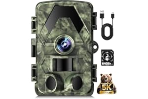 ZYXZHXHXLL Wildkamera, 5K 60MP Wildtierkamera, 98FT 130 Weitwinkel Jagdkamera, 0,05s Auslösezeit Nachtsicht Bewegungssensor, IP66 Wasserdicht, kein Glühen Infrarot-LEDs Überwachungskamer mit 64GB Speicherkarte