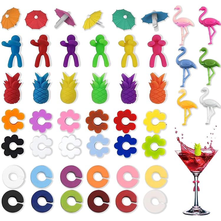 36 Segnaposto Per Bicchieri In Silicone – Forme Di Fragola E Fiore, Adatti Per Vino, Acqua E Cocktail