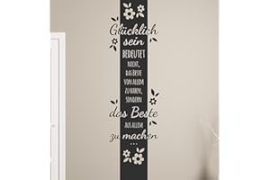‎TJAPALO tjapalo® s-pkm134 Wandtattoo XL Wandbanner Blumen Wandtatoo Wohnzimmer Spruch Glücklich sein bedeutet das beste (Höhe160 x Breite 37cm)