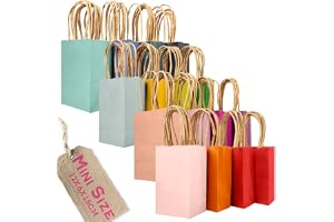 ENJOYLEX 32 Pcs Mini Paper Favor Bags with Handles 6"x4.5"x2.5" 16 Rainbow Colors Small Gift Kraft Party Treat Bags(12cm×6cm×15cm)