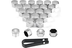 PAITOK Cache-écrous de Roue, Ensemble de 20 Couvre-écrous de Roues universels en Plastique chromé avec Outil de démontage pour Voitures (Argent, 21mm)