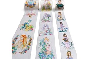 Navy Peony Serene Floral Girl Washi Tape Set (3 rollos, 3,8 cm x 4,9 m), impermeable, acuarela, Kawaii | Cintas decorativas anchas para planificadores, diarios, álbumes de recortes