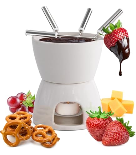Service à Fondue Avec Bougie Chauffe-plat - Casserole En Céramique Pour Chocolat, Fromage, Caramel - Idéal Soirée, Cadeau