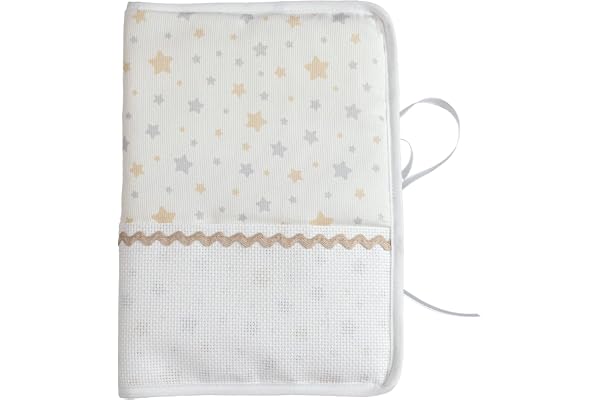 Filet - Protège Carnet de Santé à Broder, Motifs Étoilés, Bande Aïda À Personnaliser - Prénom, Motifs, Date de Naissance, Idée Cadeau de Naissance, Fabriqué en Italie, Taupe