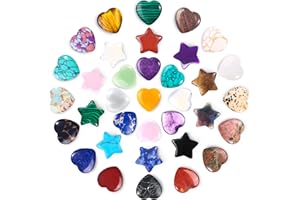 Cofvetia 20 Stück Glücksbringer Herz Stein und Stern Stein, Natürliche Edelsteine Set für Kinder, Heilung Kristall Edelsteine für Liebhaber, Natürliche Bunte Heilsteine für Meditation, Chakra, Reiki