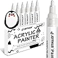 JEFFNIUB Paint Pens White Thick 2-3 mm, 6pcs Permanent Acrylic Paint Pens for Rock, Metal, Glass, Wood, Fabri, Tyre Painting White Markers